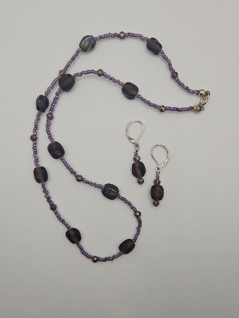 Purple iridescent necklace & earring set